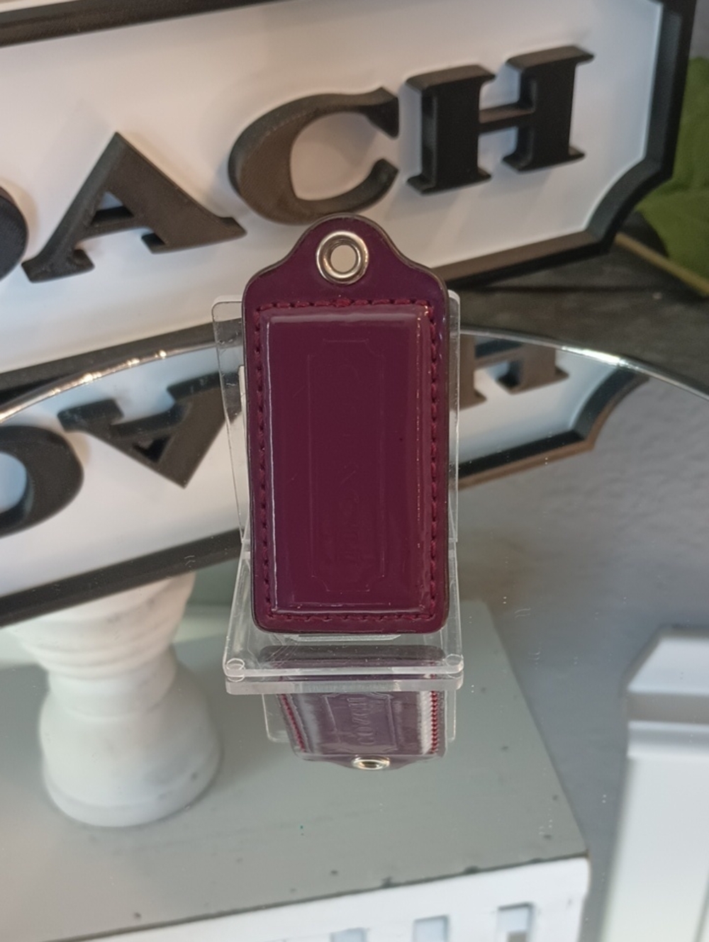 (0014) Coach Patten Leather 2.75” Hang Tag in Eggplant